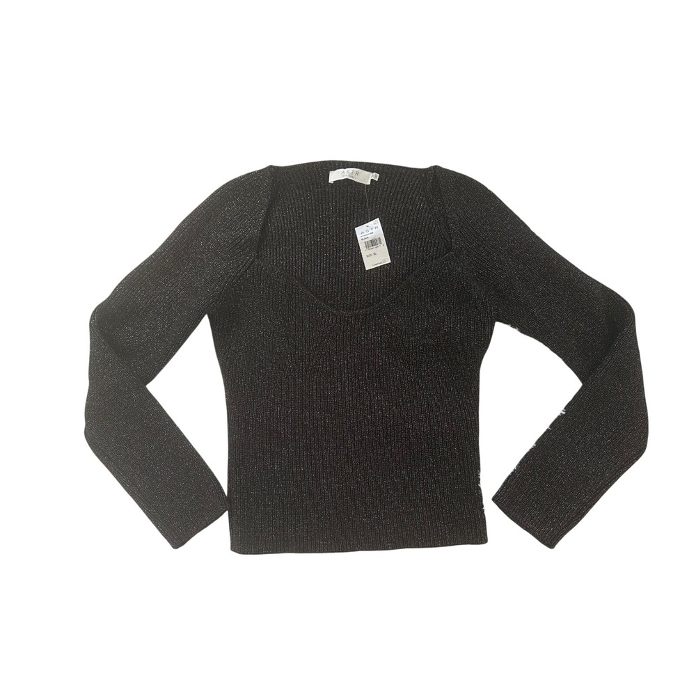 ASTR The Label Black Gold Long Sleeve Square Neck Metallic Sweater XL NWT